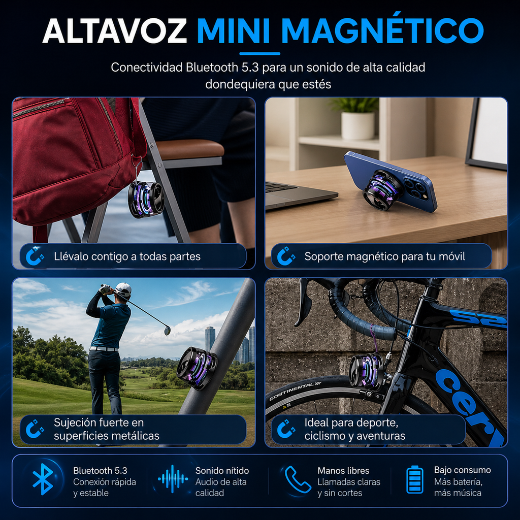 🔊 Altavoz Bluetooth Magnético con Luces RGB ✨