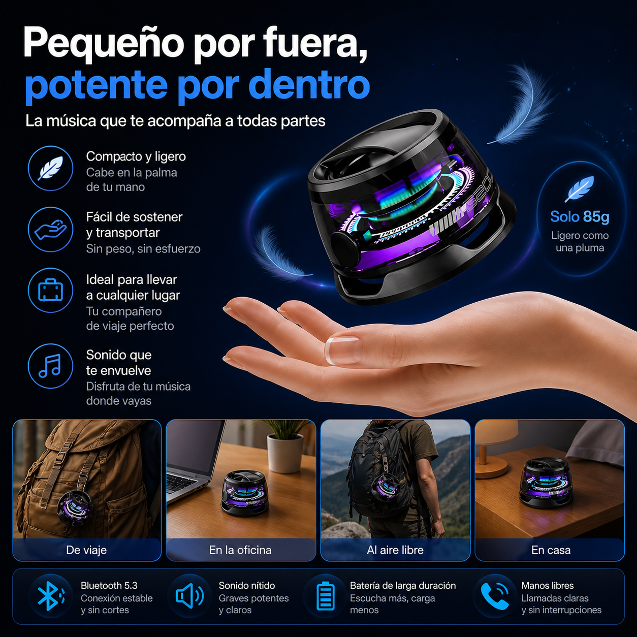 🔊 Altavoz Bluetooth Magnético con Luces RGB ✨