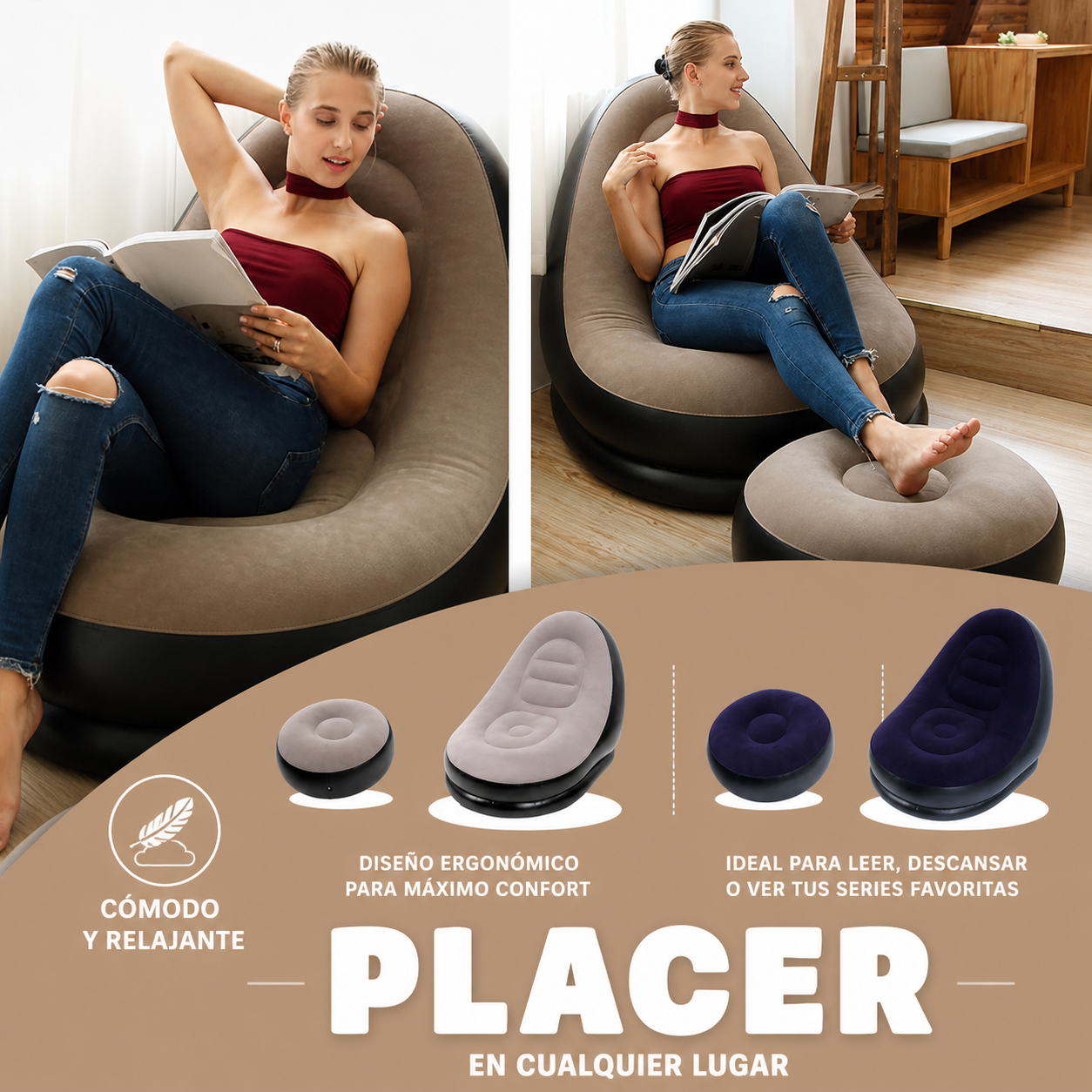 🛋️ Sofá Inflable con Reposapiés — Portátil para Casa, Playa y Camping