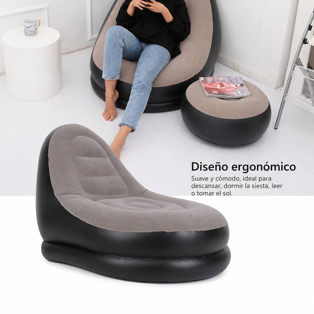 🛋️ Sofá Inflable con Reposapiés — Portátil para Casa, Playa y Camping