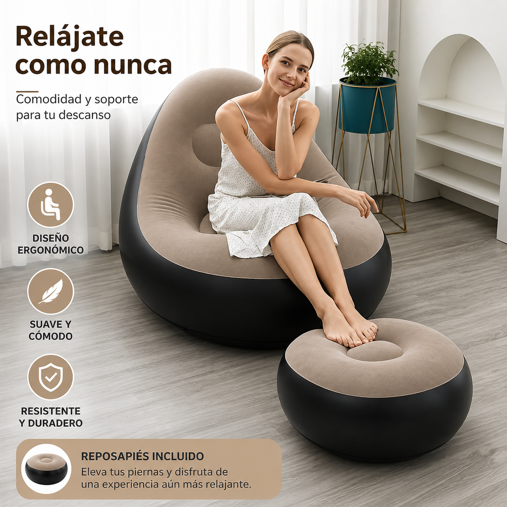 🛋️ Sofá Inflable con Reposapiés — Portátil para Casa, Playa y Camping