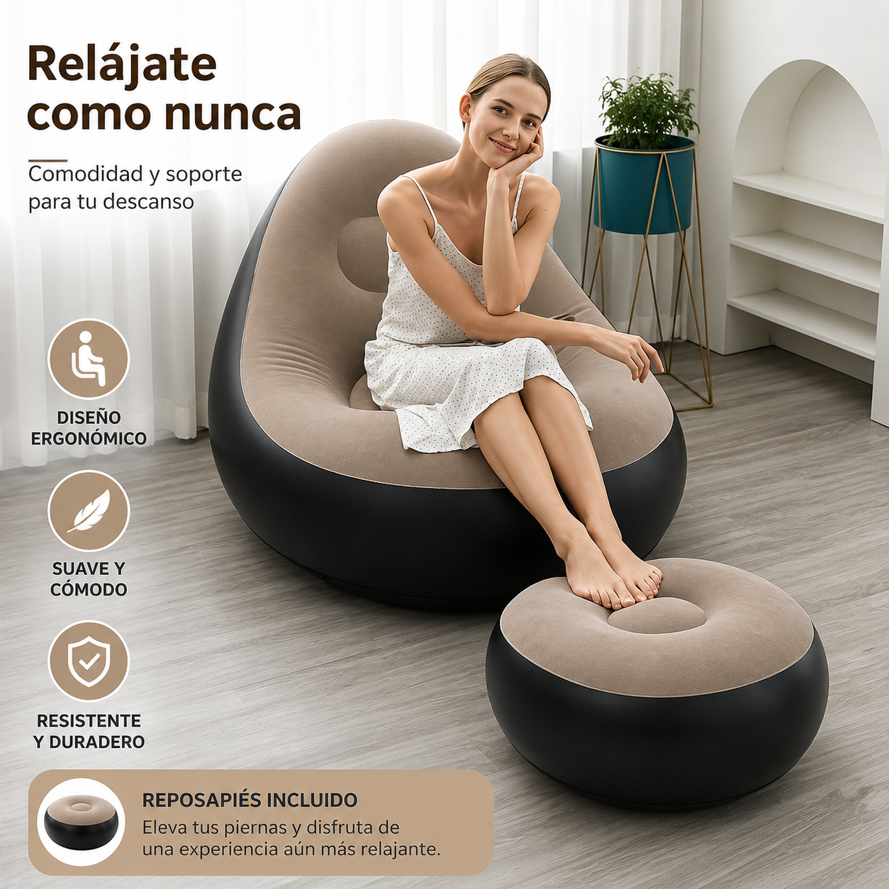🛋️ Sofá Inflable con Reposapiés — Portátil para Casa, Playa y Camping