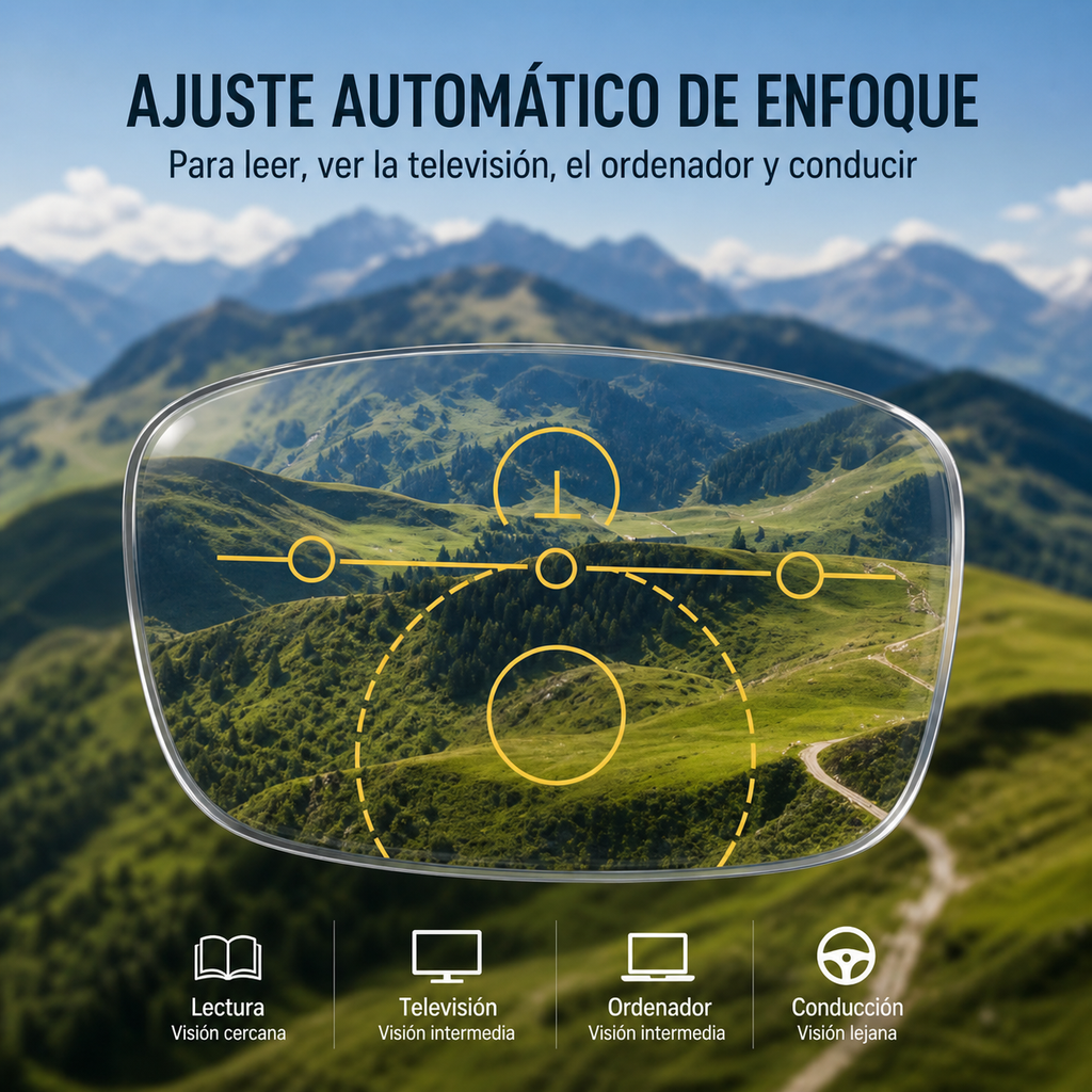 👁️ Gafas Multifocales Autograduables Anti Luz Azul + Funda de Cuero